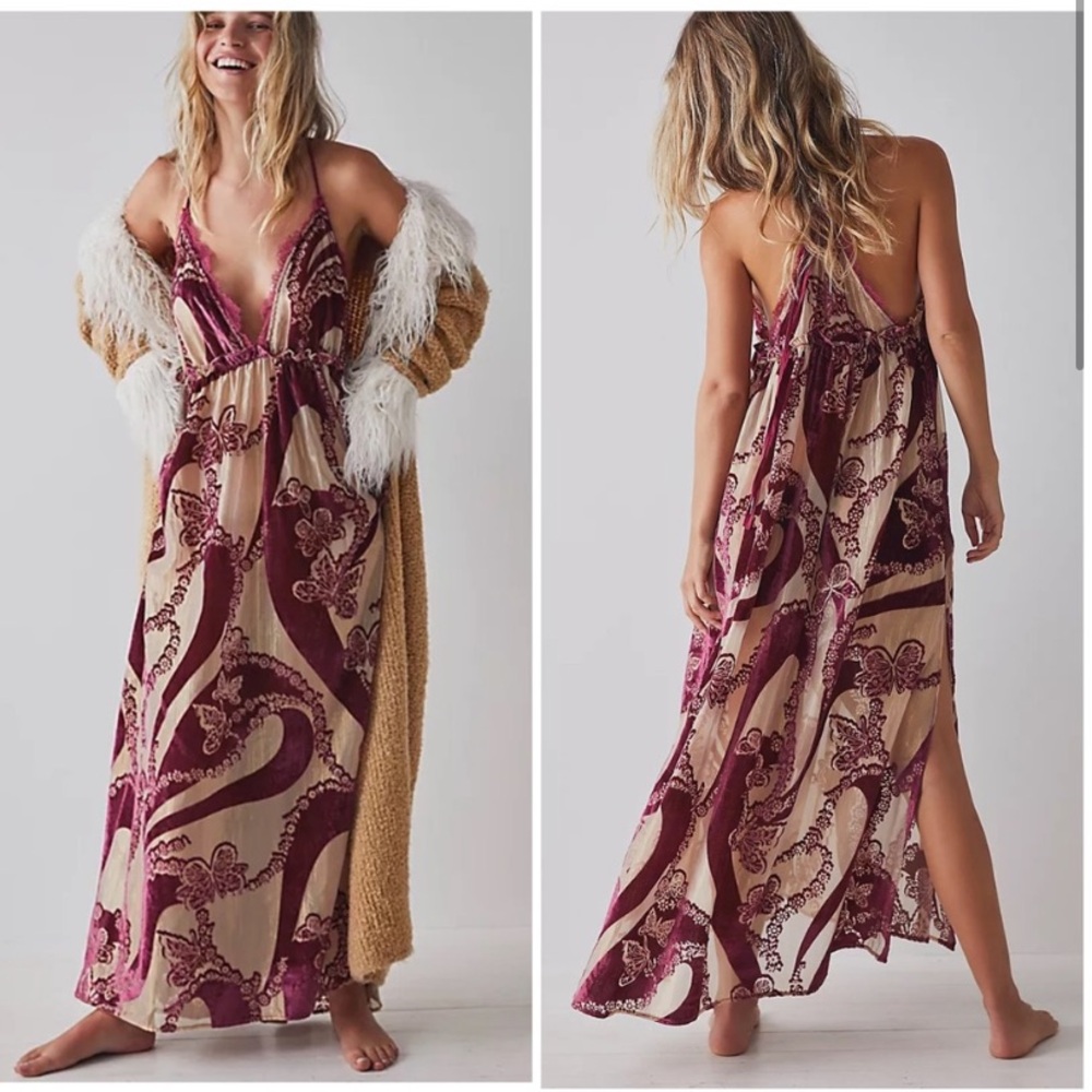 Free People Bali Butterfly Burnout Velvet Slip Maxi Dress